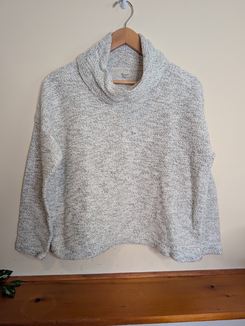 Madewell Marled Cowl Neck Pullover Sweatshirt Womens L Gray White Boxy Crop Knit